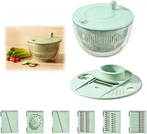 Large Capacity Green Salad Spinner, 4.24 Quart Lettuce Spinner with Dual Drainage, Efficient Salad Dryer for Quick Washing, Spinning & Draining Greens, Fruits, Veggies-with Shredding Blade