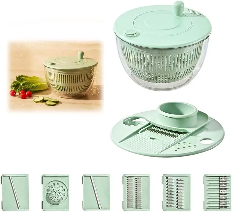 4.24 Qt Large Capacity Green Salad Spinner - Salad Prep Vegetable Tool with Dual Drainage, Efficient Dryer for Washing, Spinning & Draining Greens, Fruits, Veggies, Shredding Blade Included