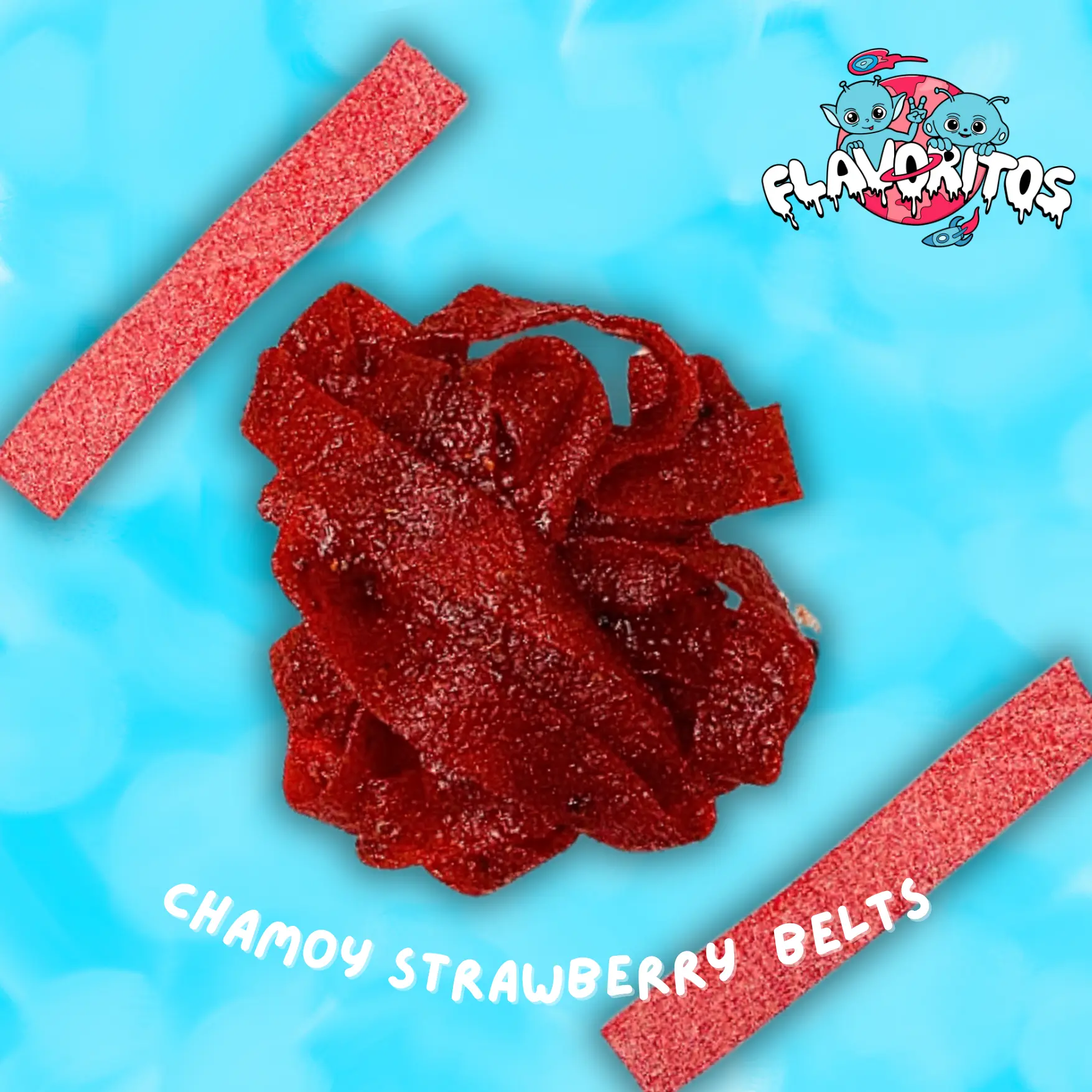 Chamoy Strawberry Sour Belts- Flavoritos Sweet Sour and Chili Gummy Candy Snack Chewy Spicy Bonbon
