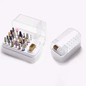 2-in-1 Nail Drill Bits Storage Box - 30 Holes with Cleaning Brush - Manicure Salon Grinding Head Holder Display Nail Art Accessory Nail Tool Box