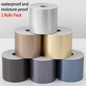 2 Rolls Self-Adhesive Baseboard Trim, Waterproof Moisture-Resistant No Drill Wall Corner Strip, Anti-Mold Floor Line Wallpaper for Kitchen Bathroom Living Room