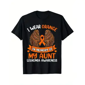 Leukemia Awareness T-Shirt - Durable 180Gsm Charity Support Shirt Featuring an Orange Ribbon & Leukemia Fighter Graphic - I Wear Orange in Honor of My Aunt Slogan - Available in Sizes S-XXXL - Casual Wear & Awareness Event Clothing for Patients