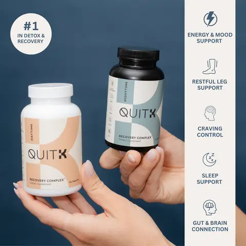 QuitK Day & Night Complex - 30 Day Supply, Magnesium & Vitamin Detox Supplement for Cravings, Mood & Energy Support, Antioxidant for Fitness Endurance & Sleep Recovery