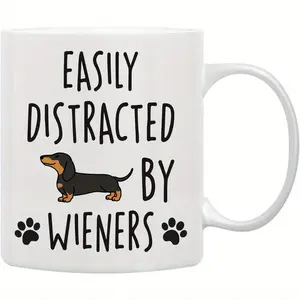 Funny Dachshund Dog Mug - Ceramic Coffee Cup with Dachshund Shaped Body &, 11oz Tea/Cocoa Cup Gift for Dachshund Lovers (Male & Female), Hand Wash Only - Cute Dachshund Owner Present