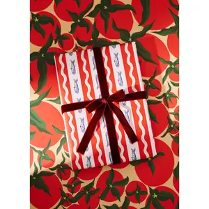 Squiggle Sardine Stripe and Tomato Double Sided Gift Wrap | Set of 3 Sheets