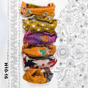 Handmade Cotton Kantha Head Band,Stretchy Bohemian Style Hair Wrap, Hippie Boho Bandana, Earth Tone, Unisex Yoga Stretchy Head Wrap, Upcycled