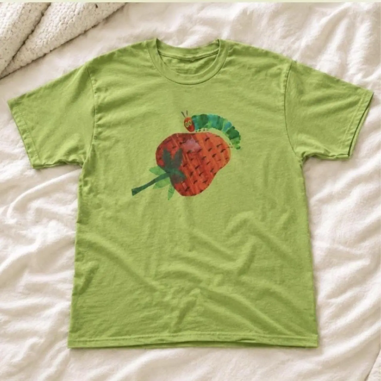 Hungry Caterpillar T-shirt Vintage Very Hungry Caterpillar Strawberry Graphic Tee, Retro Bookish Cottagecore Shirt, Loose Fit Top