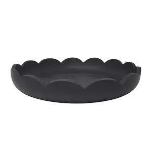 Scalloped Resin Serving Tray Large 14" Black