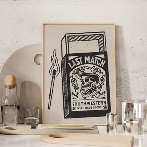Vintage Canvas Art Poster, Vintage Letter Print, Last Matchbox Style Wall Decor, Western Cowboy Theme, Perfect for Living Room Bedroom Home Office