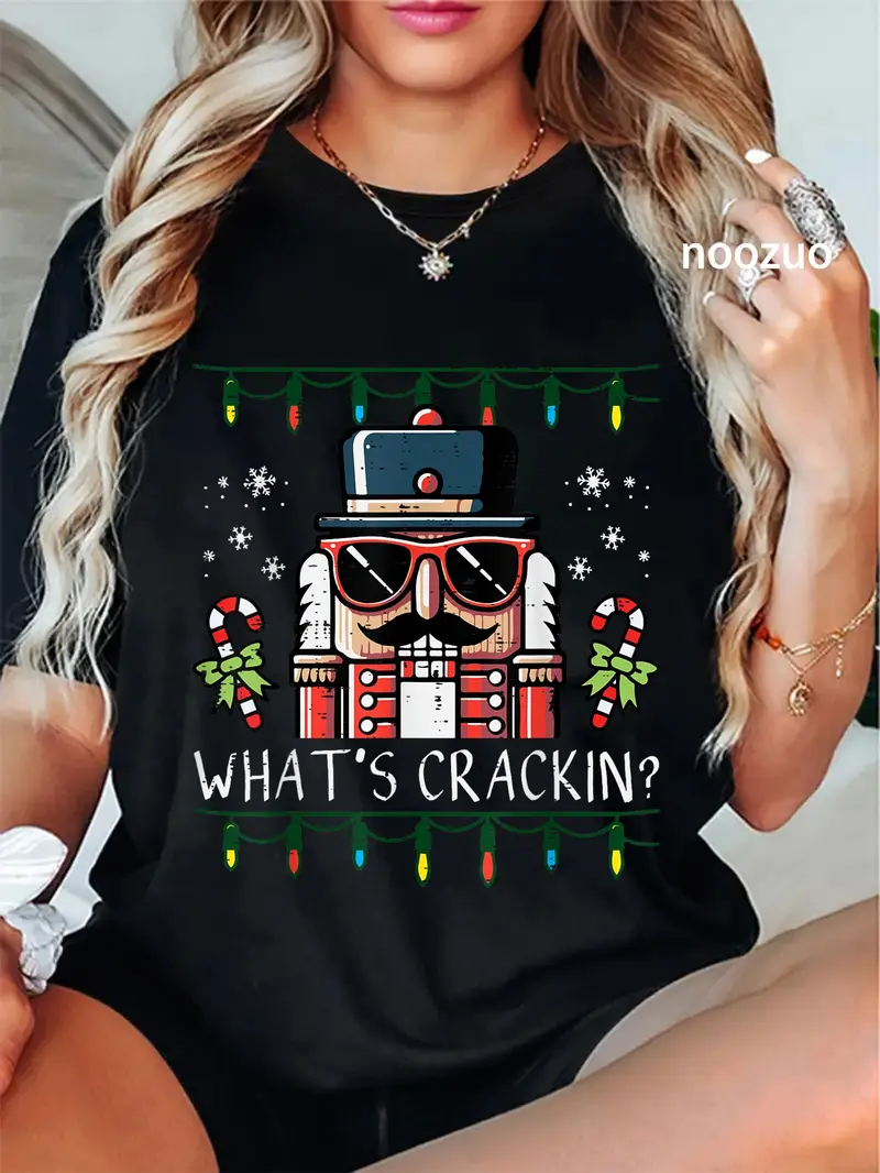 100% Cotton Christmas Nutcracker Whats Crackin Funny Xmas Men Women T-Shirt