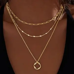 Fashionable three-layer stacking Mobius ring 3-piece combination pendant clavicle chain suitable for women's gifts