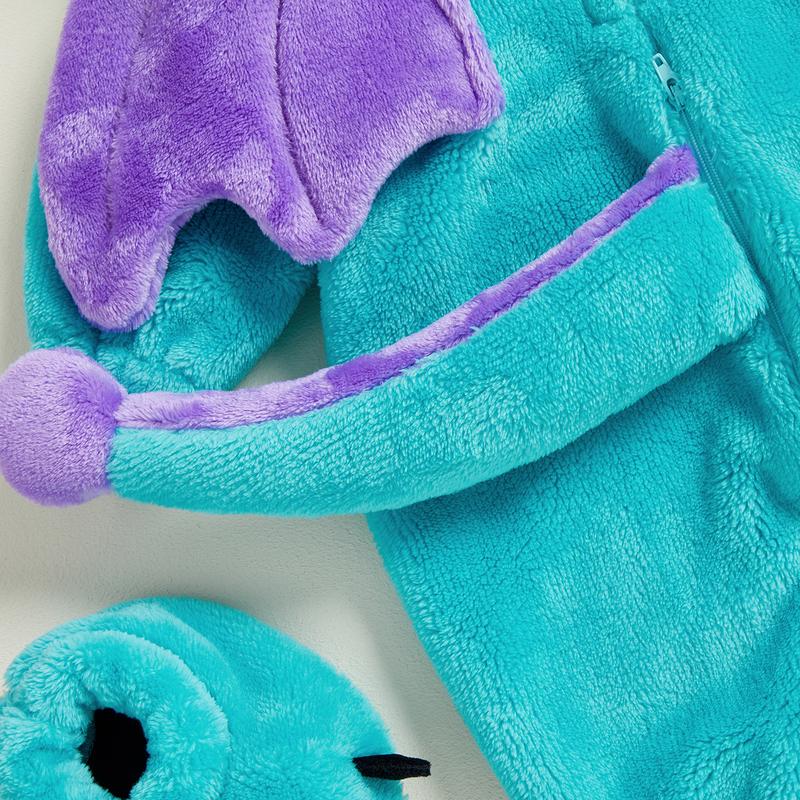 Baby Boys Halloween Dragon Costume Long Sleeve Hooded Zip Up Jumpsuit for Cosplay Costume