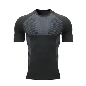 Men's short-sleeved fitness clothing, quick-drying, sweat-absorbing, tight-fitting sports T-shirt, outdoor track and field running apparel