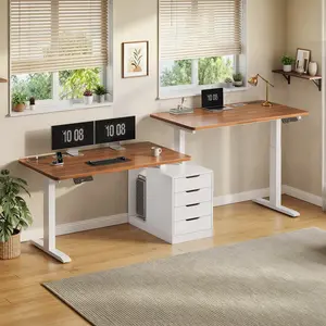 SEDETA Standing Two Person Desk, 94'' Long Computer Desk with 4 Drawers, 2 Power Outlets, CPU Stand, Electric Height Adjustable 2 Person Desk with Cable Management for Home Office