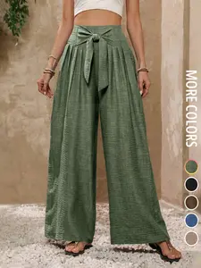 Stylish Women's Loose-Fitting High Waist Flowy Wide-Leg Pants, Elegant Casual All-Season Trousers for Office & Daily Wear