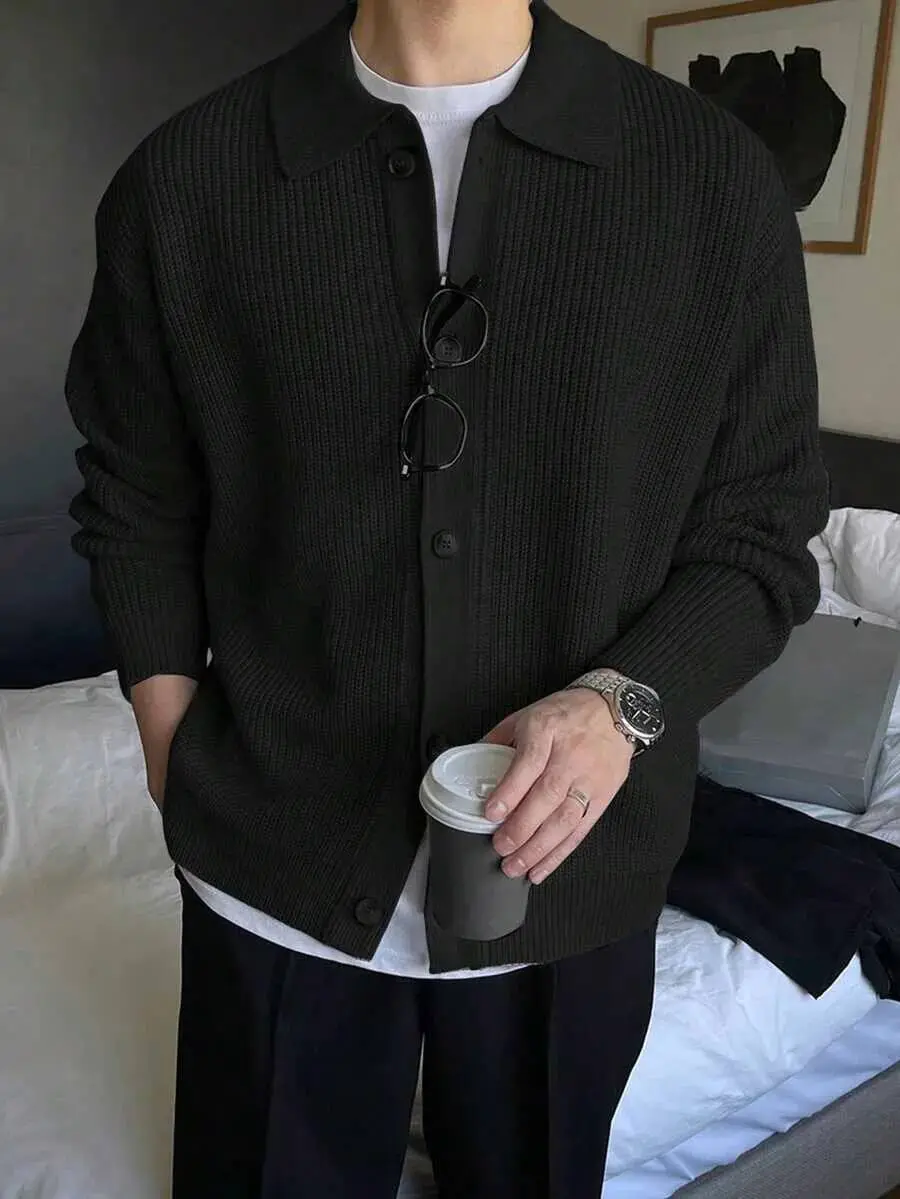 Boys/Teens Casual Outdoor Multifunctional Fashion Solid Color Front-Button Cardigan Long-Sleeve Knit Sweater Thick Suitable for Spring/Autumn/Winter Age8-16Y