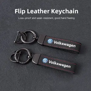 Premium Vintage Suede Leather Car Keychain Durable Metal Car Key Ring For Volkswagen ID Golf Touareg Passat CC Polo Arteon Jetta Atlas Variant Taos Amarok Tiguan up! Nivus Taigo Caddy Sharan Beetle Touran Scirocco GTI Transporter Caravelle Crafter