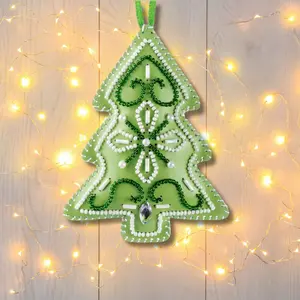 Bead embroidery kit on artificial leather Christmas Tree Ornament FLBB-130