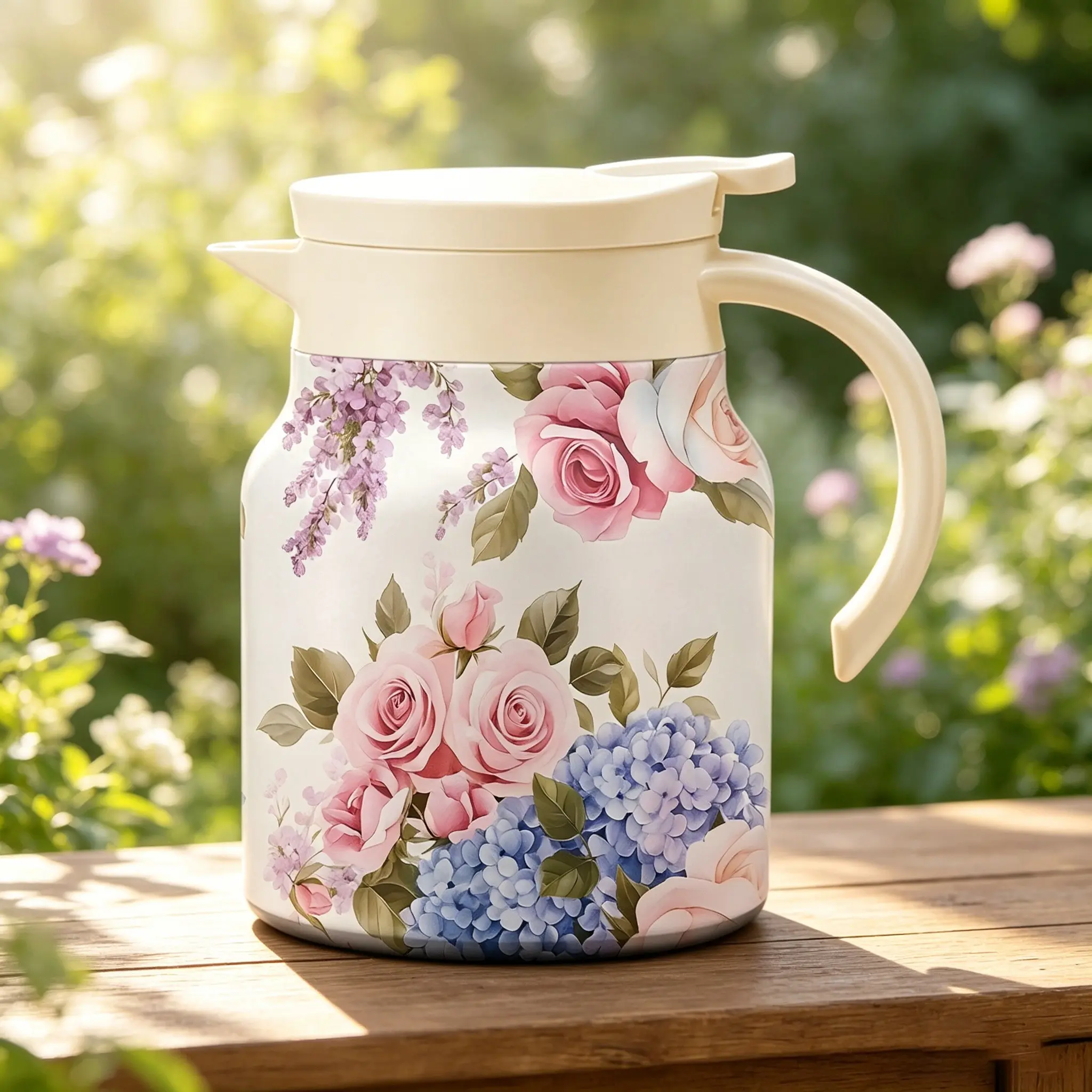 1000ML French Floral Durable Insulated Thermos, Thermal Flask, Vacuum Insulated, Double Layer Insulated, Large Capacity Warm Water Bottle, Stainless Steel Dual-Layer, Office, Home, Outdoor, Gift, Insulated Bottles