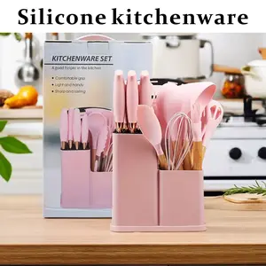19-Piece Kitchen Knife Set - High Carbon Stainless Steel Sharp Knives (Steak, Chef, Bread), Pink Cutlery with Scissors, Nonstick Silicone & Wooden Handles, Funky Kitchen Supplies (pink/white/grey/black) Block Utensils Kitchenware Cutting