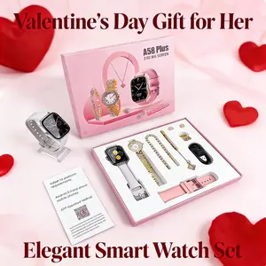 Women's Luxury A58 Plus Smart Watch 8 - In - 1 2 Bands Ring Earrings Touchscreen Wearable Perfect Gift for Her