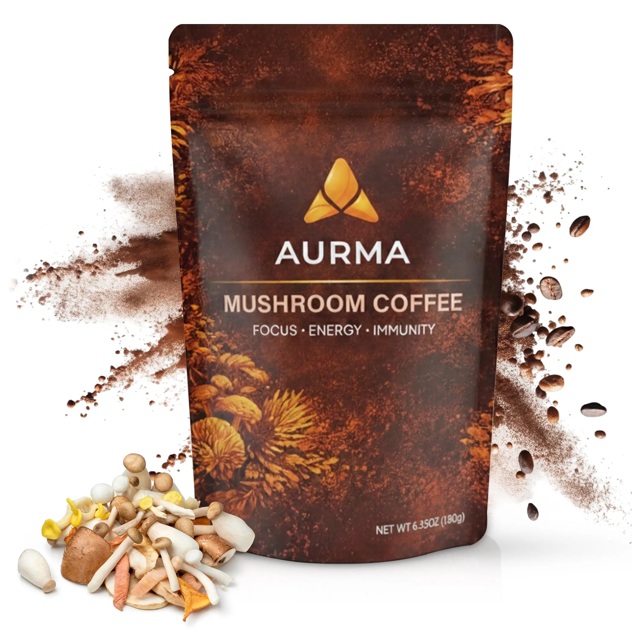 Mushroom Coffee SUPERFOODS Instant Coffee with 6 Adaptogenic Mushrooms (Lion’s Mane, Turkey Tail, Reishi, Cordyceps, Shiitake, and King Trumpet) for Energy, Focus, Digestion & Immunity – Medium Roast, 30 Servings