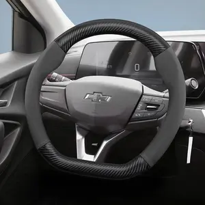 Chevrolet carbon fiber texture leather suede steering wheel cover accessories, for Cruze, Spark, Captiva, Orlando, Equinox, Malibu, Monza, Express, Aveo, Tracker, Celta, Onix, Spin, Tahoe, Silverado, Corvette, Car Steering Wheel Insert Accessories