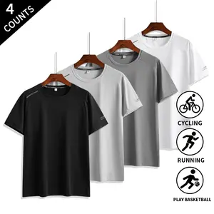 Summer Wins 4-Pack Men’s Athletic Short-Sleeve T-Shirts, breathable lightweight tees for running, cycling, basketball workouts, everyday casual wear