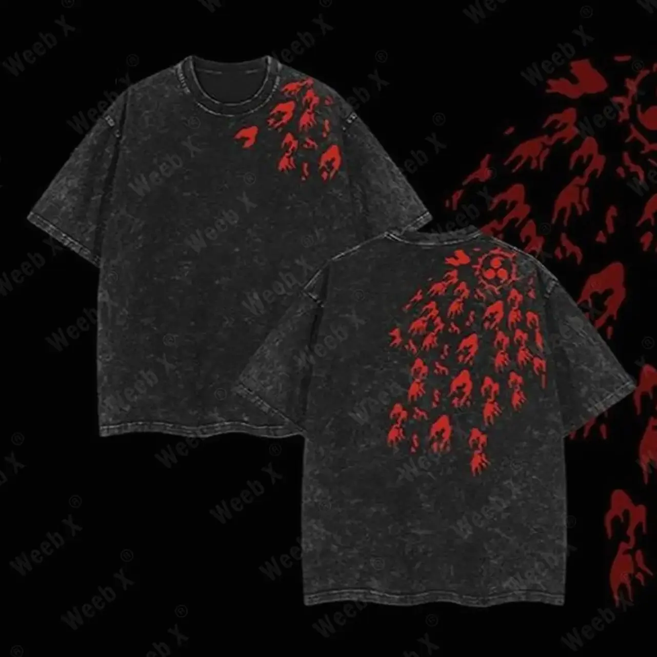 Weeb X Retro Heavy Limited CURSE MARK RED SASUKE - Naruto Anime Double Printed Vintage Washed Tee, Oversized Streetwear, Heavyweight Cotton, Anime Merch, Unisex Casual T-Shirt, Gift for Naruto Fans EF7