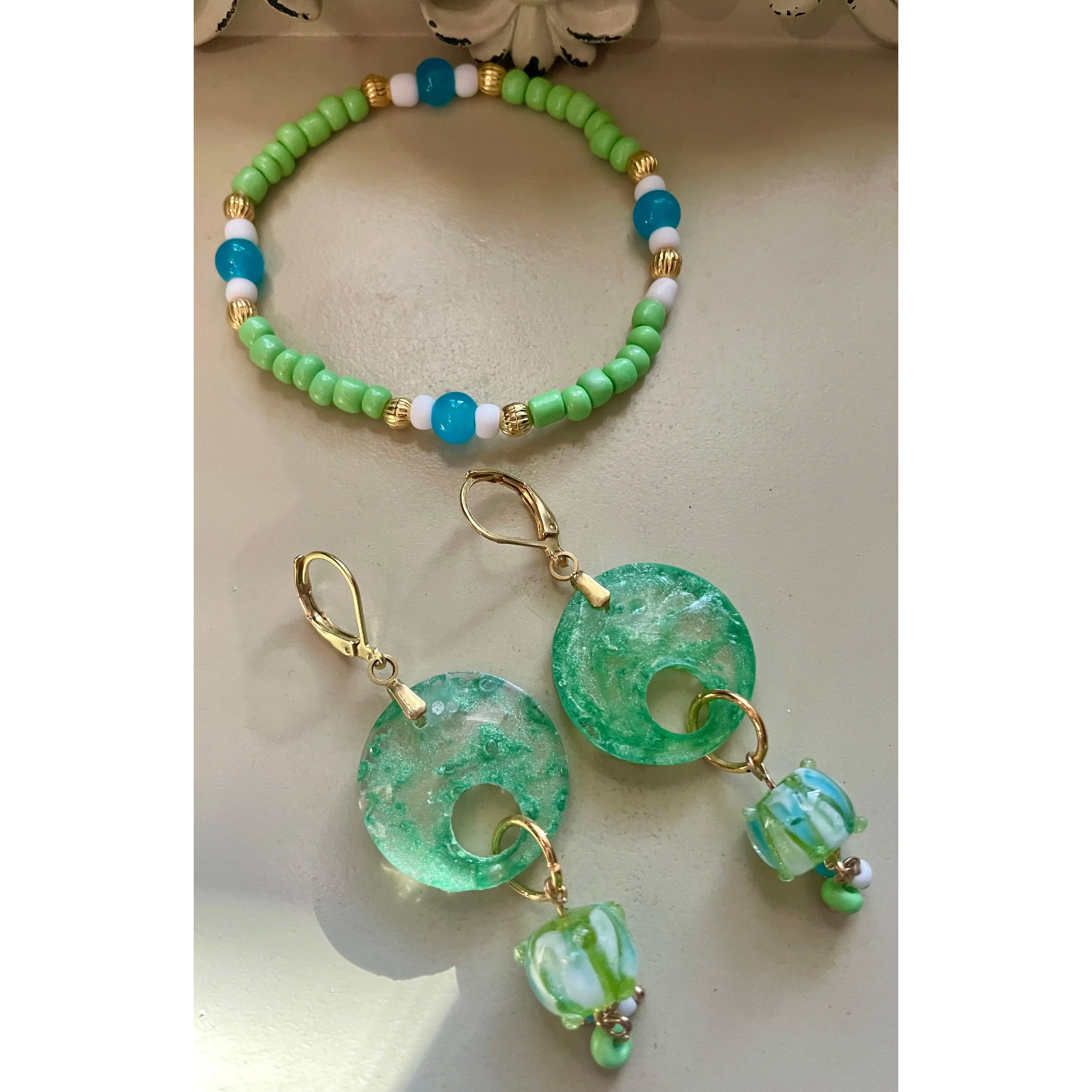 Mint Sea Glass Dreams Blown Glass Jewelry Set