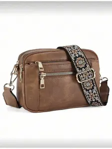 Women Crossbody Bag Small Vegan Leather Adjustable Strap Multi-functional Zipper Square Bag for Outings Dates Shopping Casual Crossbody Bags Fashionable Crossbody Bag
