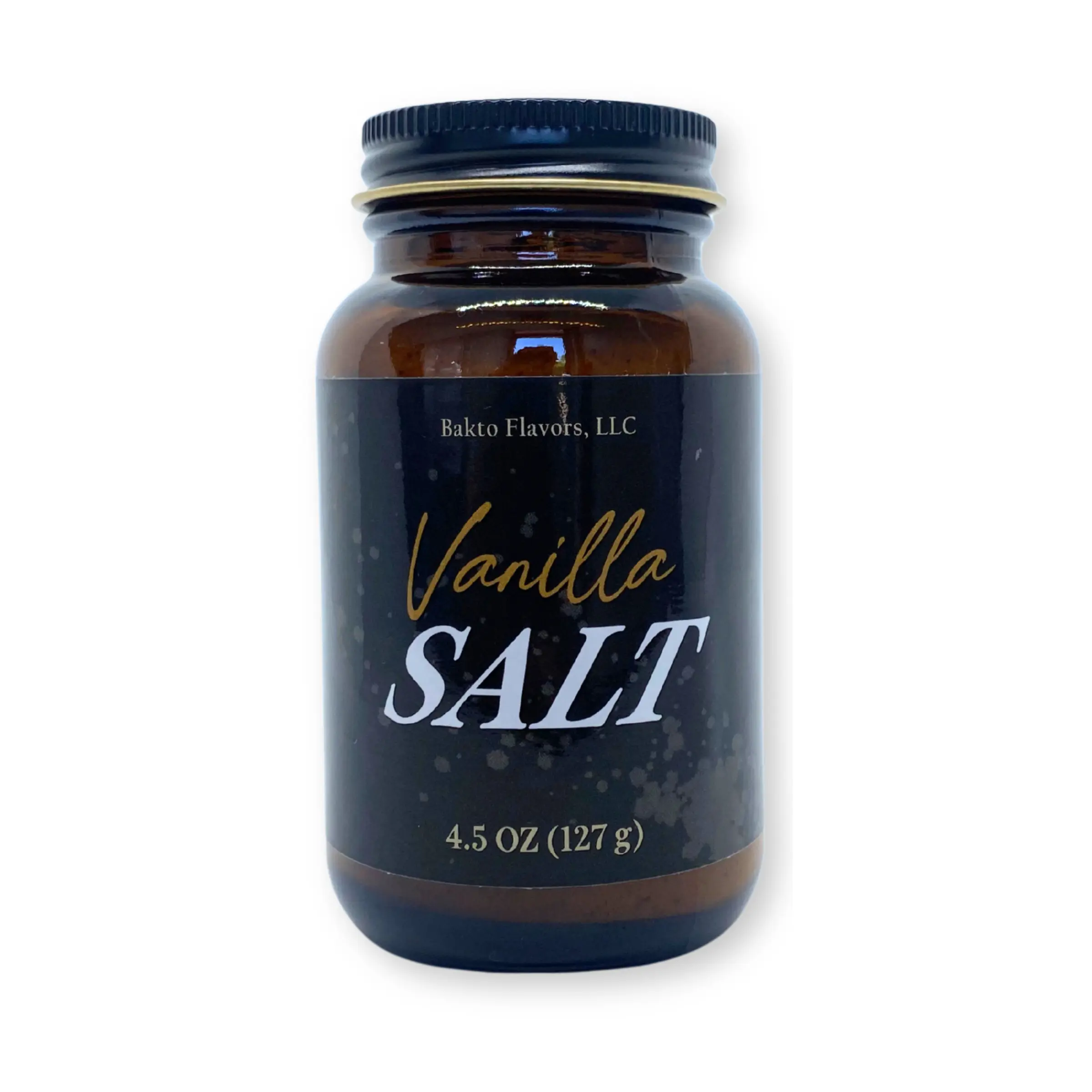 Bakto Flavors Vanilla Salt - Made with Fleur de Sel Sea Salt and Gourmet Ground Vanilla Beans - Finishing Salt - 4.5 OZ