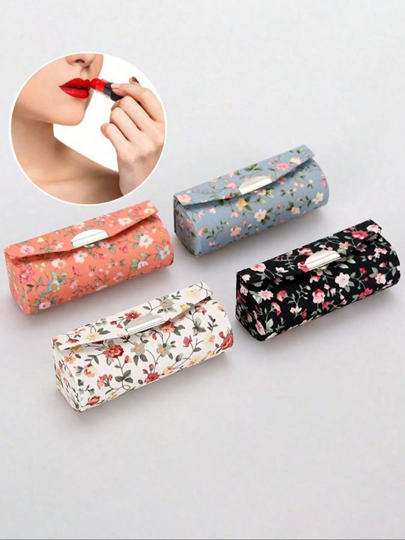 Women's Floral Lipstick Case with Mirror Stand, Makeup Storage Travel Bag, Portable Cosmetic Pouch, Vintage Style Flower Pattern, Perfect Gift, Elegant Foldable Design