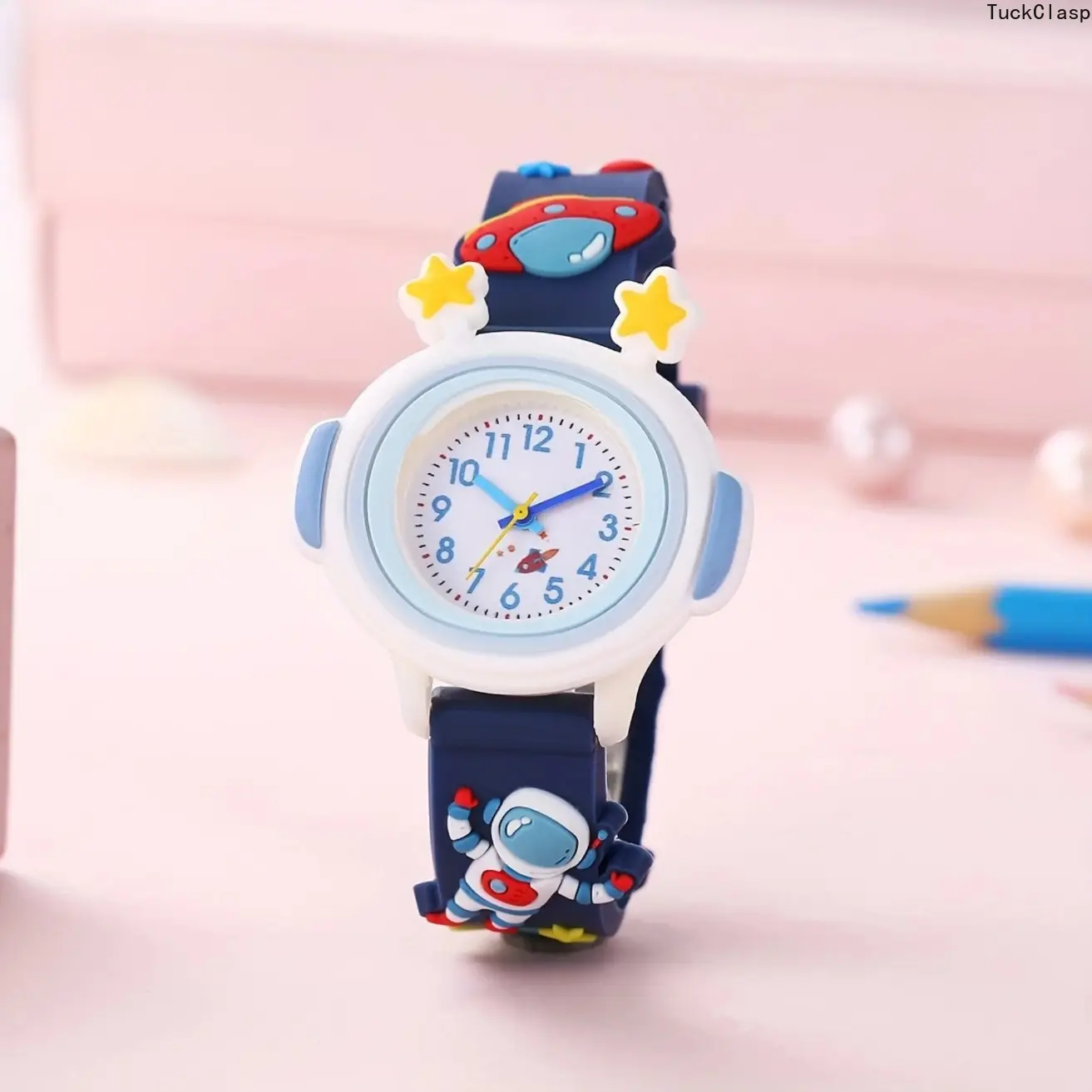 2026 3D Cartoon Astronaut Kids Learning Watch – Space Rocket Theme, Casual Time Teaching Watch, Cute Gift for Boys & Girls, Great for Summer Birthdays & Holidays