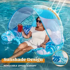 Adult pool float with canopy, XL inflatable pool lounger with cup holder, inflatable floating chair for adults with headrest, perfect for parties, beaches, and summer water fun, Inflatable pool floaters