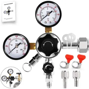 CGA-320 Dual Gauge CO2 Kegerator Regulator, Beer Tap for Keg with 1/4'' & 5/16'' Quick Disconnect Barb Connectors & Safety Relief Valve for CO2 Cylinder Tank