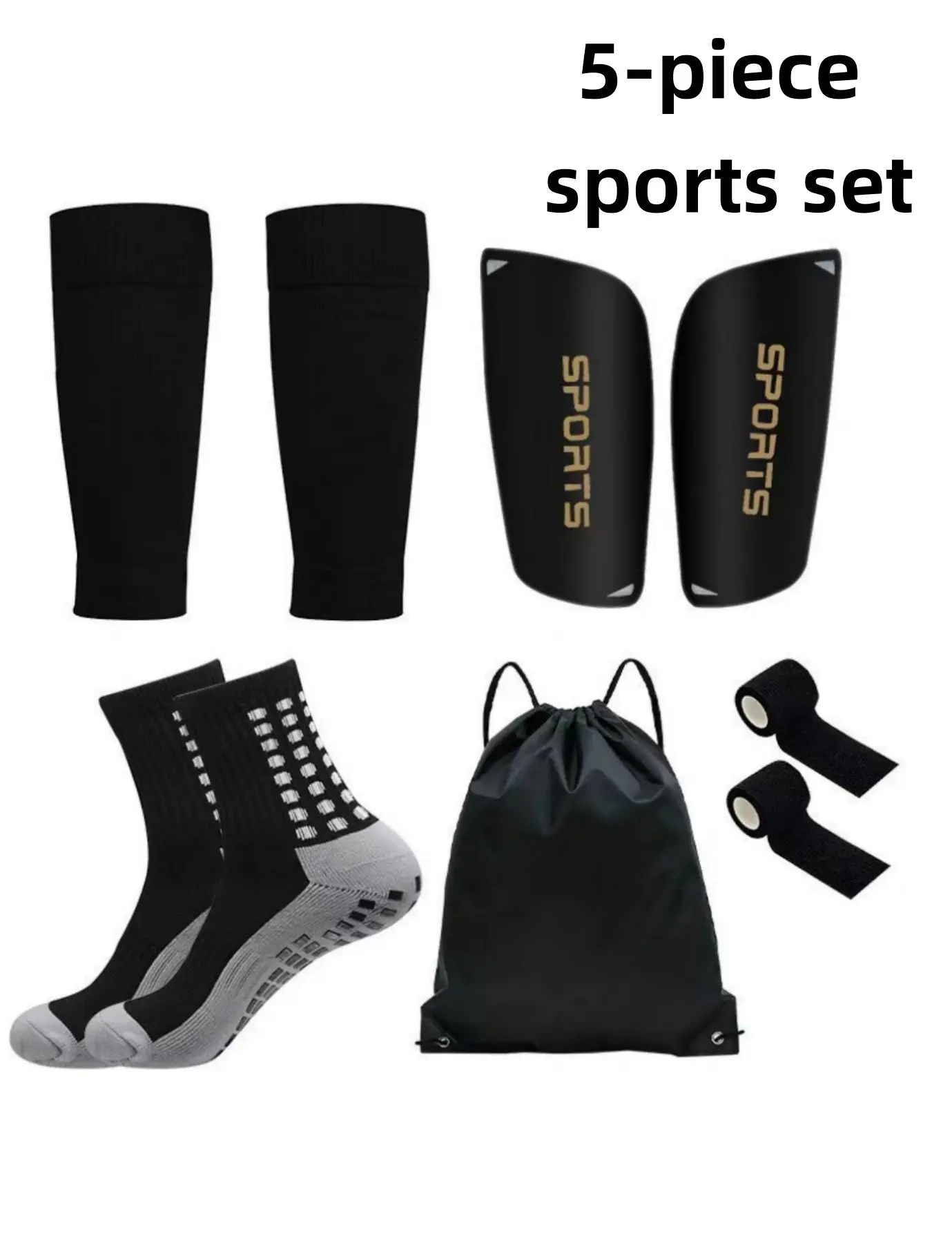 5-piece outdoor soccer gear set: sports socks, Soccer Grip Socks, shin guards, leg pads, bandages, drawstring bag. Suitable for everyday sports training, basketball, soccer, and various other activities. Football Kit