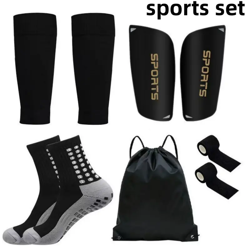 5-piece outdoor soccer gear set: sports socks, Soccer Grip Socks, shin guards, leg pads, bandages, drawstring bag. Suitable for everyday sports training, basketball, soccer, and various other activities. Football Kit