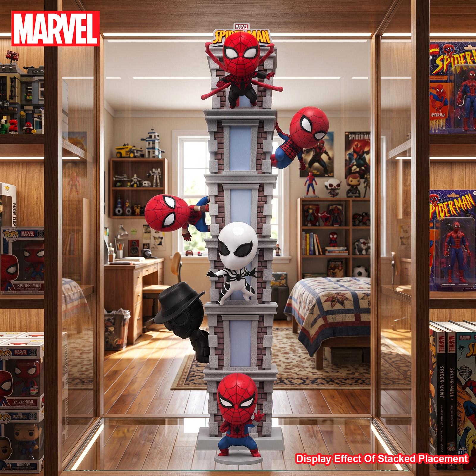 Official Marvel Spider-Man HeroBox Tower Series Mini Figure Set of 6, Window Box Collectible Toy Gift for Fans