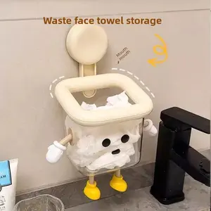 Suction cup movable face towel storage box dopamine cute style plastic washbasin bathroom face towel rack