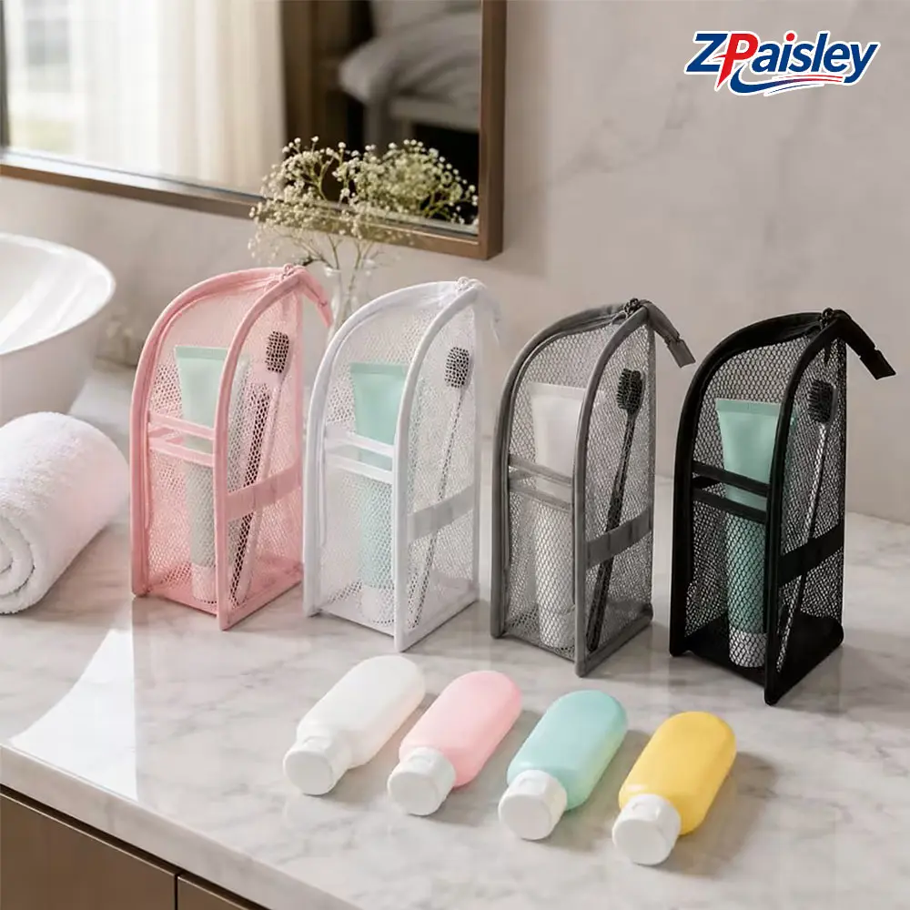 Unisex 2Pcs Mesh EVA Stand-Up Toiletry Bag, Breathable Quick-Dry Upright Hold Wash Bag with Zipper & Front Pocket, Lightweight Hanging Organizer, Portable Gym Travel Shower Caddy for Bathroom Storage