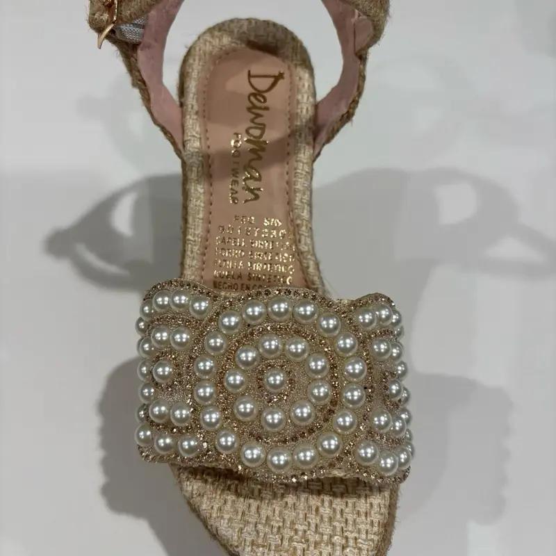 Dewoman Wedge Sandal with Pearl Detail on Top - Elegant and Stylish Women's Footwear