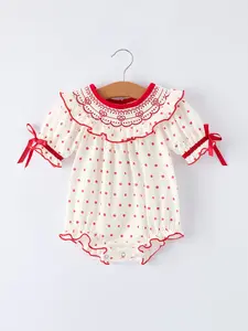 Valentine's Day Polka Dot Baby Girls Romper with Smocking Embroidery