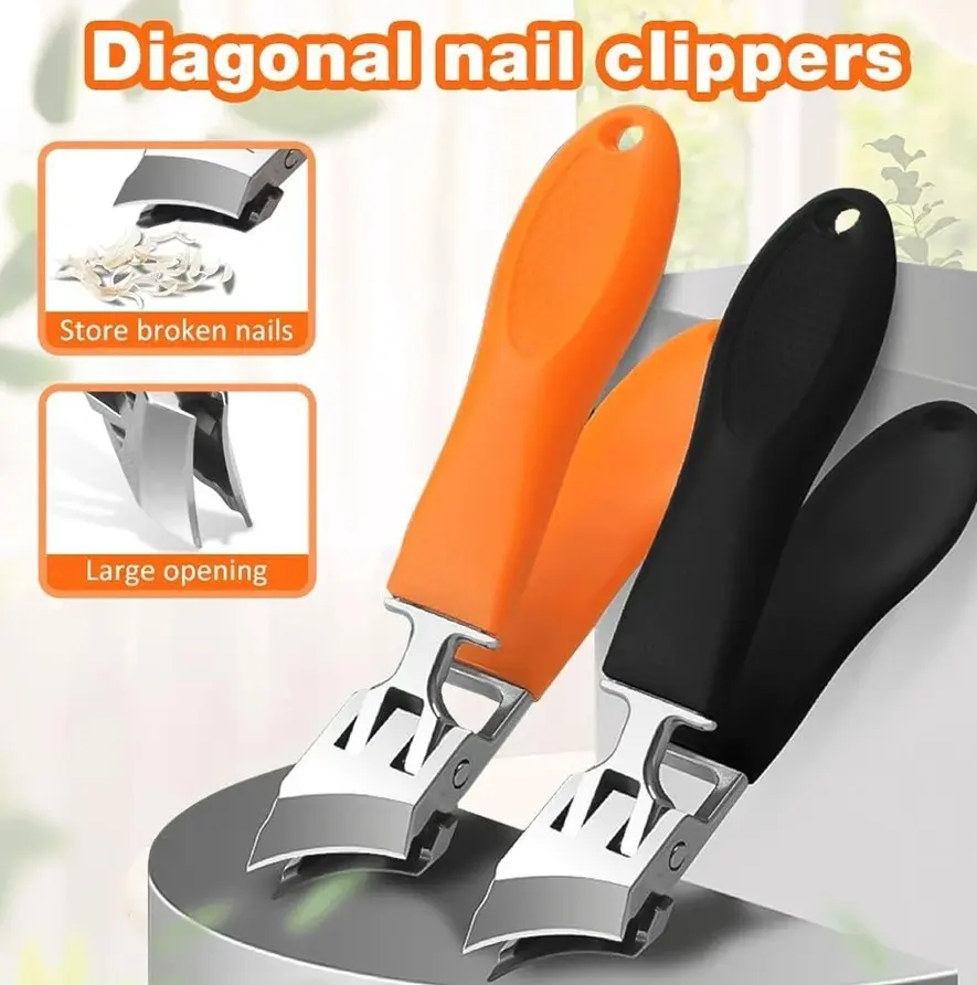 Tilted Wide-Opening Curved Nail Clippers - Sharp Large-Jaw Toenail Cutters, Professional Nail Care Tool for Trimming Thick Tough Toenails