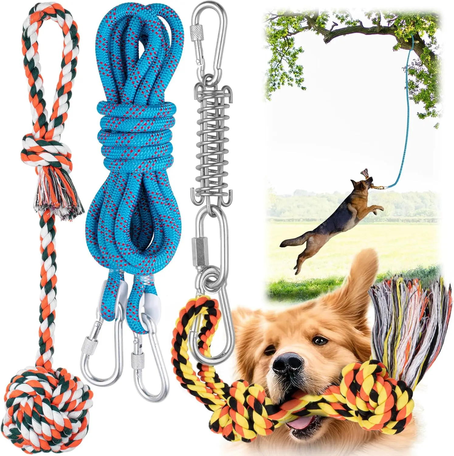 YES4QUALITY Dog Bite Tug Toy Heavy Duty Jute, Interactive Dog Tug Toy with Handles for Bite Training Obedience and Play, Durable Dog Tug for Medium and Large Dogs