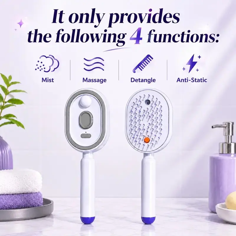 Electric Spray Air Cushion Massage Comb. 3-in-1 Multifunctional Hairbrush-Nano Fine Mist Spray, Red Light Therapy, and Retractable Design, for Hair Care, Scalp Massage, Daily Styling