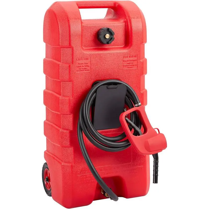 Fuel Transfer Tank 15 Gallon, Gas Can with Manual Transfer Nozzle, Gasoline Diesel Fuel Tank On-Wheels for for Cars Lawn Mowers Boats ATVs, 2 GAL/Min, Red