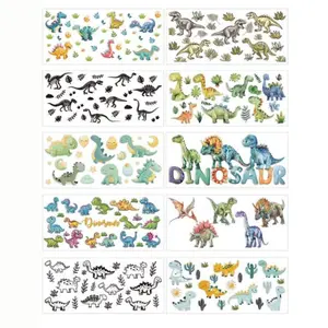 10 Sheets UV DTF Cup Wrap Transfer Stickers, 10 Styles 9.5x4.3 Inchs Dinosaur Themed Cute Colorful Vibrant Patterns UV DTF Cup Wraps for 16OZ Glass Cups Furniture Craft  DIY Crafts