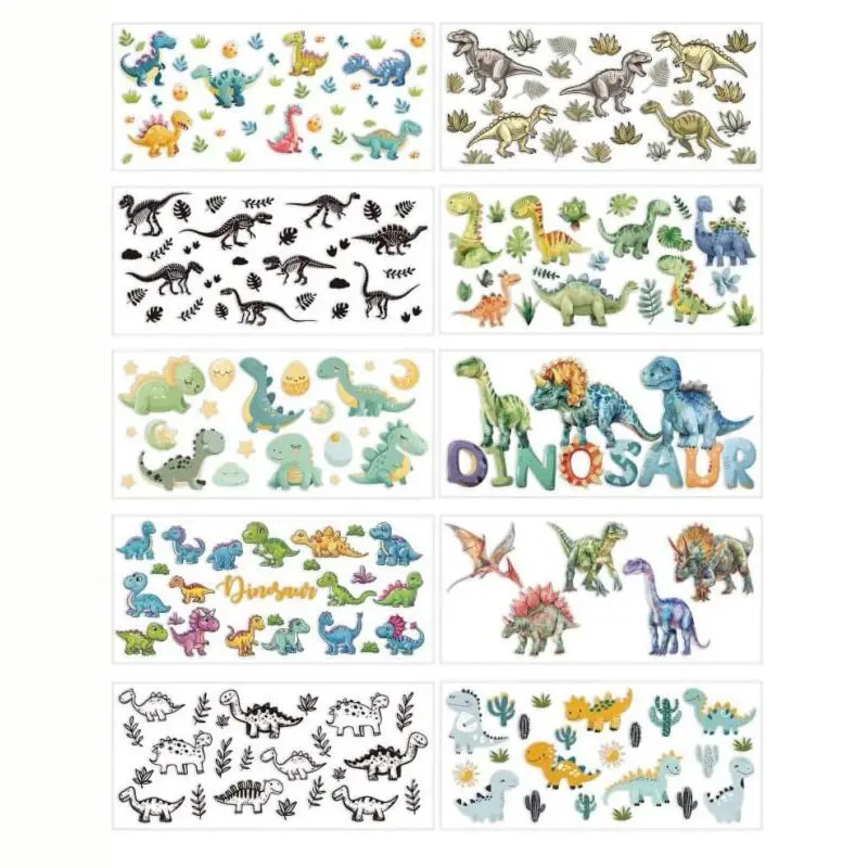 10 Sheets UV DTF Cup Wrap Transfer Stickers, 10 Styles 9.5x4.3 Inchs Dinosaur Themed Cute Colorful Vibrant Patterns UV DTF Cup Wraps for 16OZ Glass Cups Furniture Craft  DIY Crafts