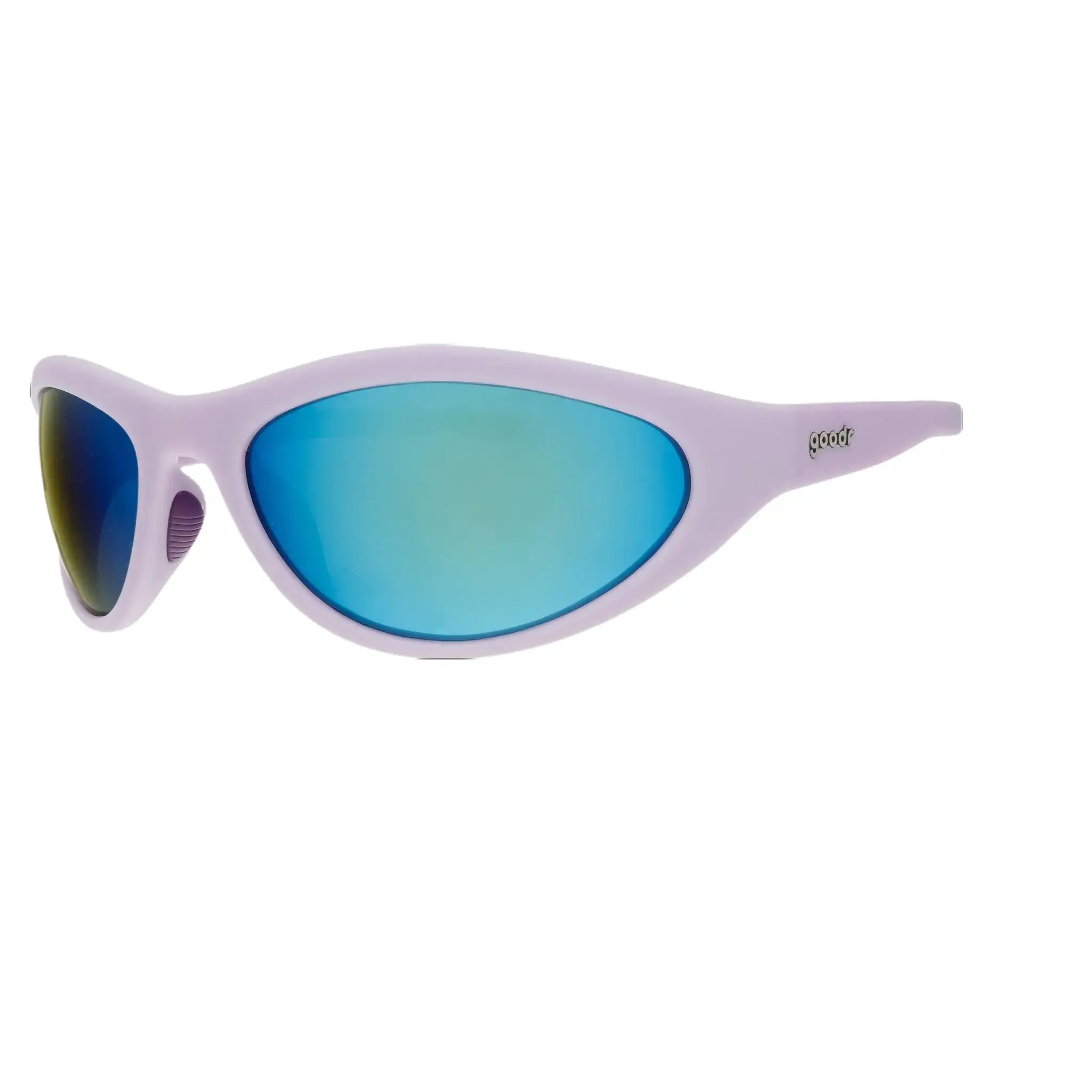 goodr In My Periwinkle Prime Medium Size (Bug G) Solid Light Purple Frame with Teal Lens, UV400, No Slip No Bounce No Tangle